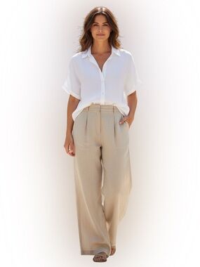 EILEEN FISHER XL White 100% Organic Linen Short Sleeve Button Down Shirt white